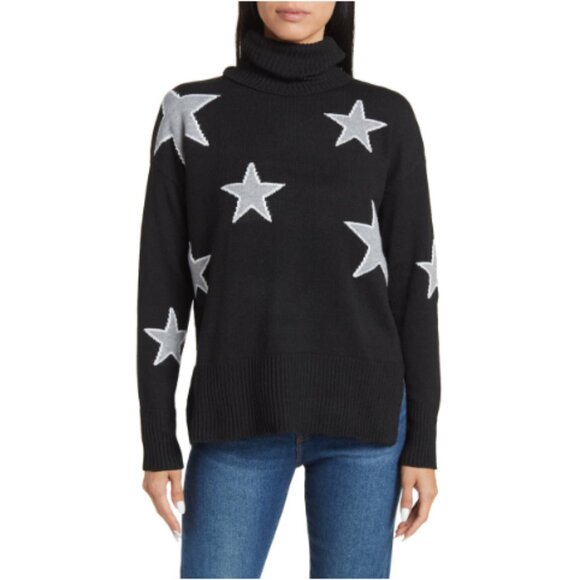 NWT Sweet Romeo Loden/Black/White Star Knit Relaxed Fit Turtleneck Sweater Sz S - Picture 2 of 8